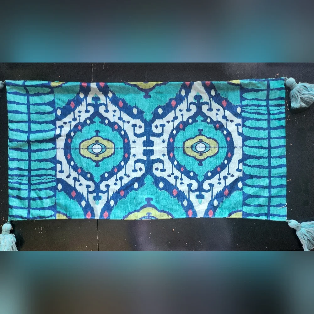 New Williams Sonoma Home Turquoise Ikat Velvet Lumbar Pillow